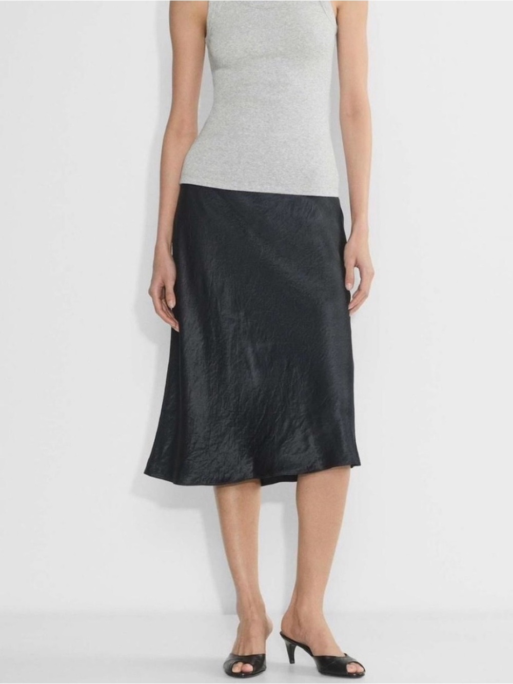 Aritzia Babaton Black Satin Midi Skirt